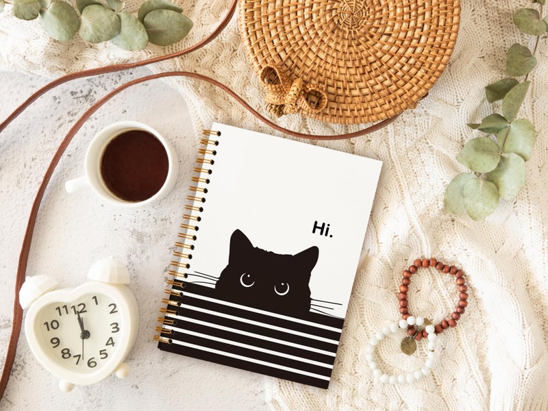 OXW Cat Notebook Journal اللوازم المدرسية الجمالية العودة إلى المدرسة دفاتر الملاحظات للفتيات في المدارس ملاحظة تدوين دفتر ملاحظات بغلاف مقوى للكلية 5.5 × 8.3 - Image 3